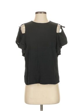 Rebecca Taylor Black Cold-Shoulder Ruffle Sleeve Top